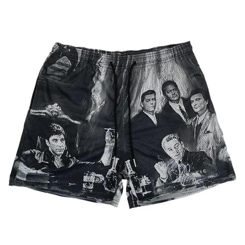 Summer New Men's Shorts Rose Design Casual Shorts Street Hip Hop Fitness Quick Dry Mesh Fabric Breathable Embroidered Shorts 2