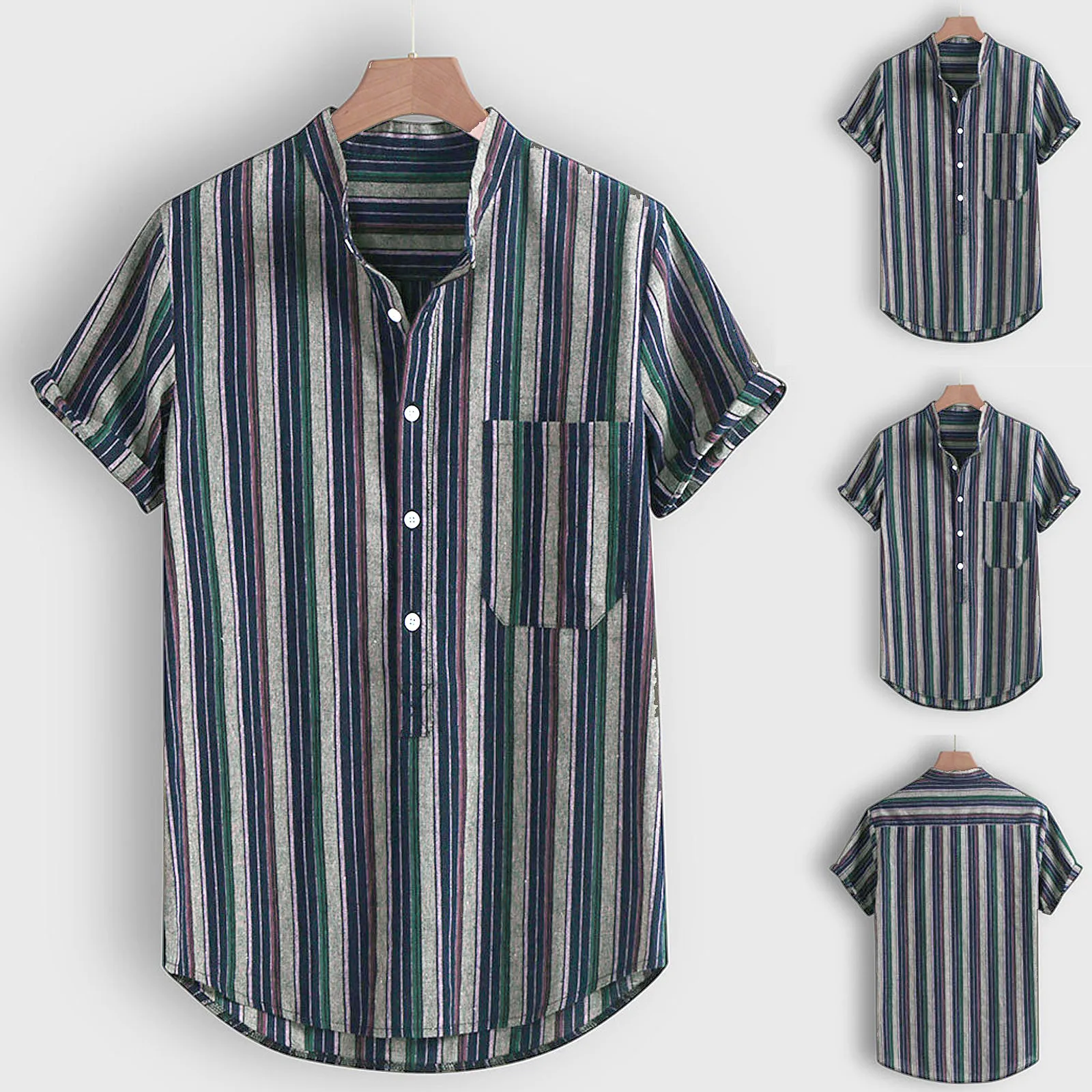 

Гавайская рубашка мужская с принтом в полоску, модная повседневная Пляжная блузка с короткими рукавами, на пуговицах, дышащая винтажная одежда, лето