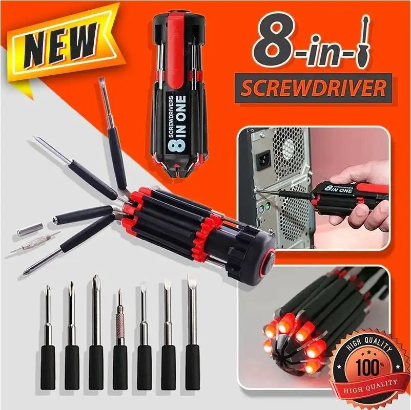 8 Screwdrivers In 1 Tool with Worklight Car MultiTool Flashlight Eight