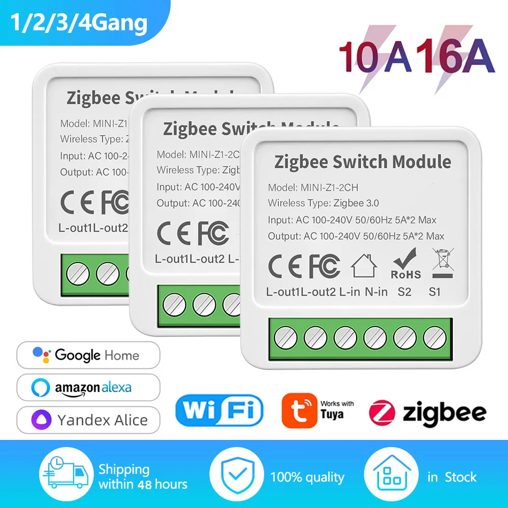 Módulo de interruptor inteligente Tuya Zigbee, interruptor con WiFi, 1/2/3/4 canales, Control bidireccional, funciona con Alexa, Google Home, Alice