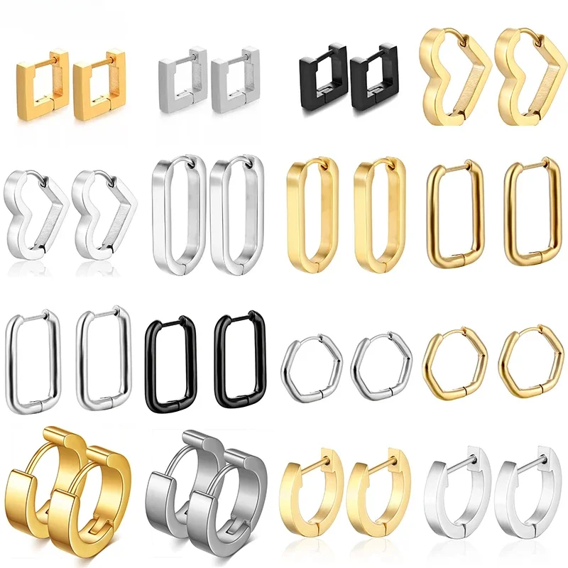 

Stainless Steel Special-Shaped Round Earrings Peach Heart Oval Square Simple Earrings for Men and Wome