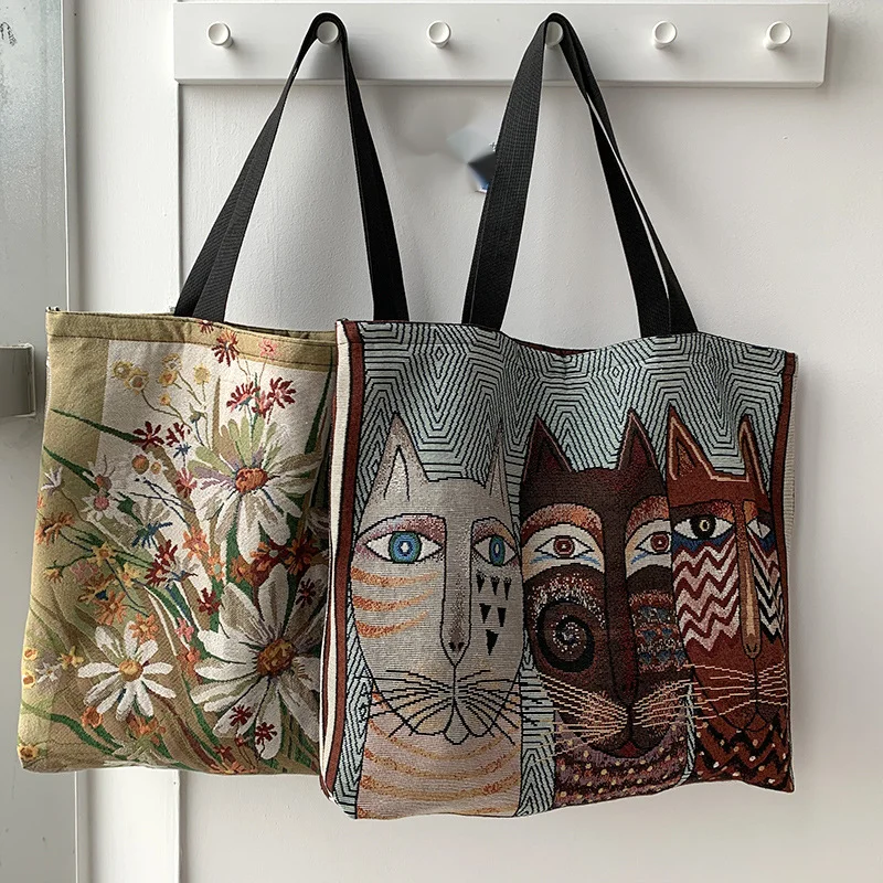 Bedrukte canvas tote tas grote schoudertas voor dames_voghion.com