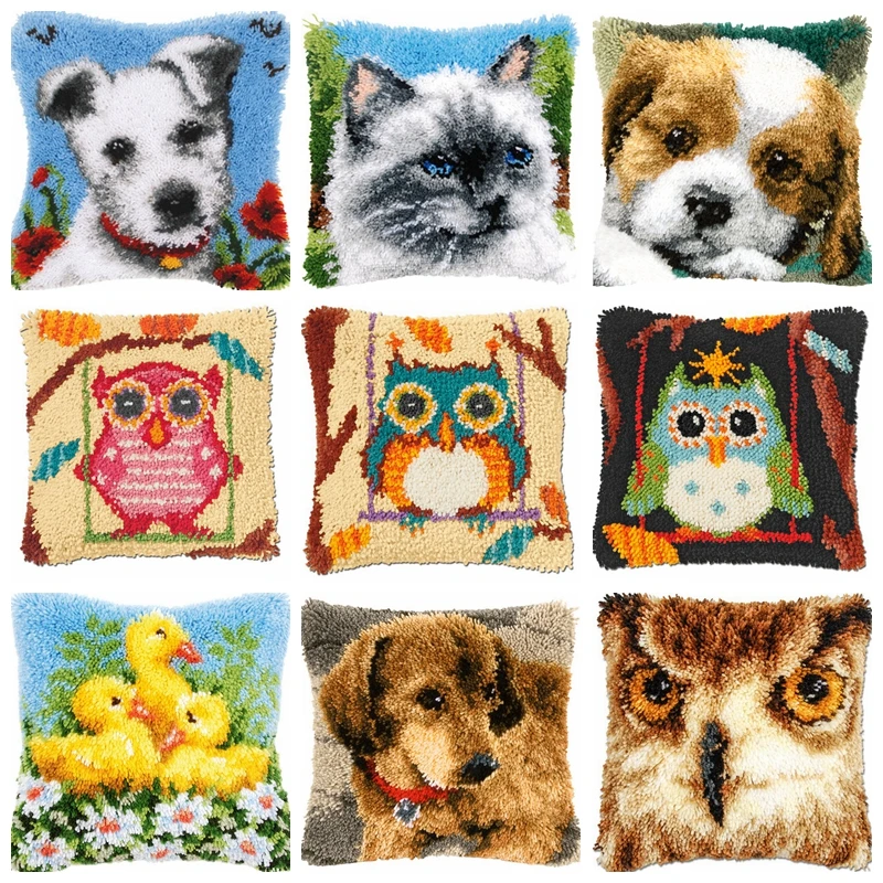 Animal Series Embroidery Pillow Knooppakket Cartoon Latch Hook Kit Pillow  Cross Stitch Carpet Embroidery Pillows Smyrna Package
