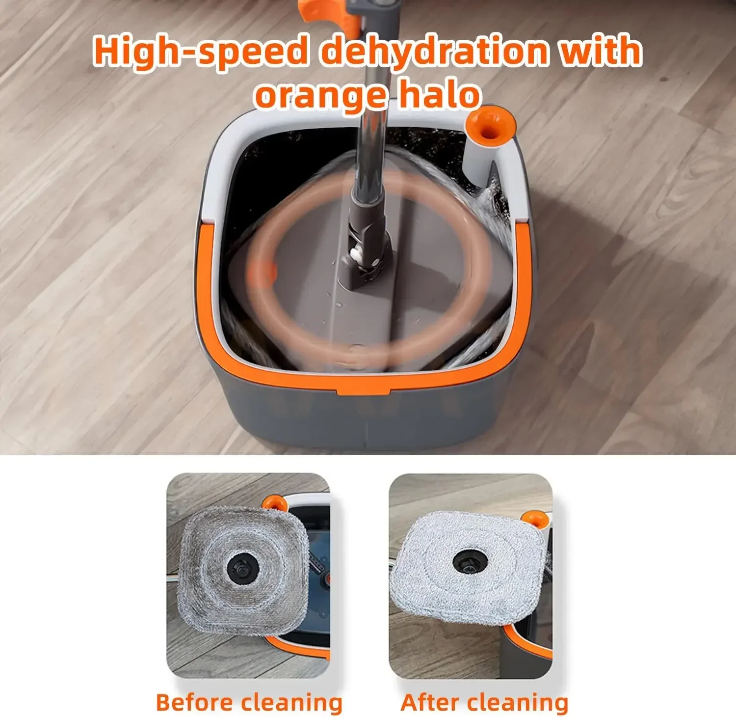 KZKR Spin Square Mop and Bucket Set M16 with 6 microfibra Replaceable Mop Pads with Self Separation Dirty and Clean