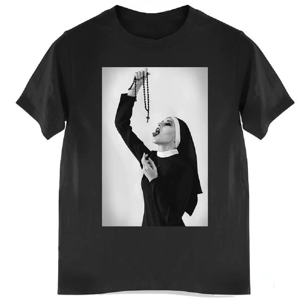 トップス nun Contrast Nun Smoking Drink 2D Print Summer Men's O-Neck T