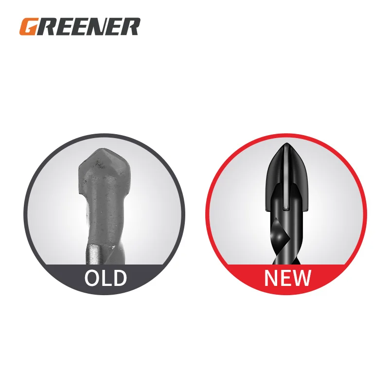 GREENER 3-12mm Four-blade Concrete Impact Glass Drill Cross Hex Tile Drilling Bit Special For Hexagonal Shank Hard Alloy Tri