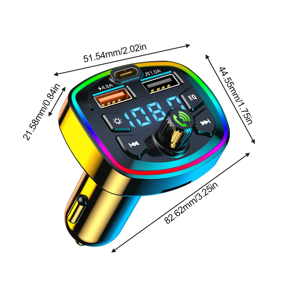 Car Bluetooth FM Transmitter PD 18W Type-C Dual USB 4.2A Fast Charger LED Backlit MP3 Player Q7 Model