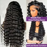 Perruque frontale 13x6 Deep Wave, perruques frontales en dentelle HD transparente 13x4, perruques en cheveux humains Remy bouclés profonds sans colle pour femmes 3