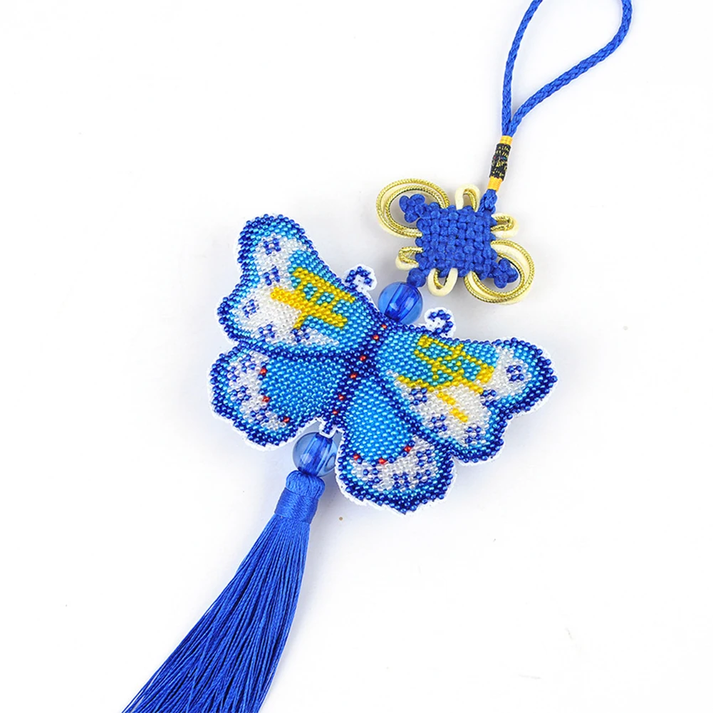 Butterfly Beaded Cross Stitch Making Kit Beaded Counted Cross Stitch Ornament Kit Bead Pendant for Adults Beginners