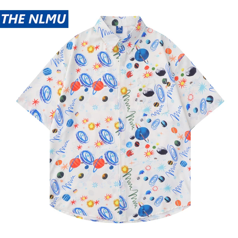 2023 Men Hawaiian Shirt Summer Hip Hop Streetwear Graffiti Print Beach Shirt Short Sleeve Harajuku Casual Aloha Shirt Thin Tops