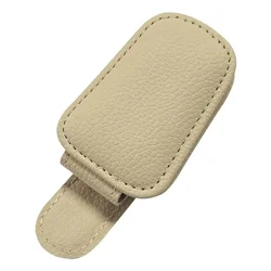 Leather Sun Visor Eyeglasses & Card Holder - Portable Car Interior Accessory (Beige)