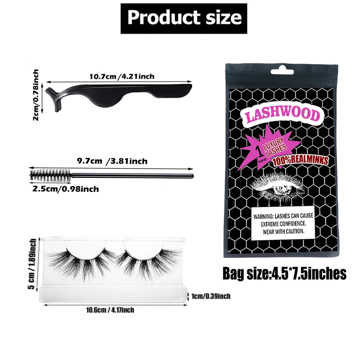 Wholesale Lashwood Eyelash Packaging Bag With Lash Trays Brush Tweezers Applicator Natural Mink lashes Package Custom Logo Bulk 3