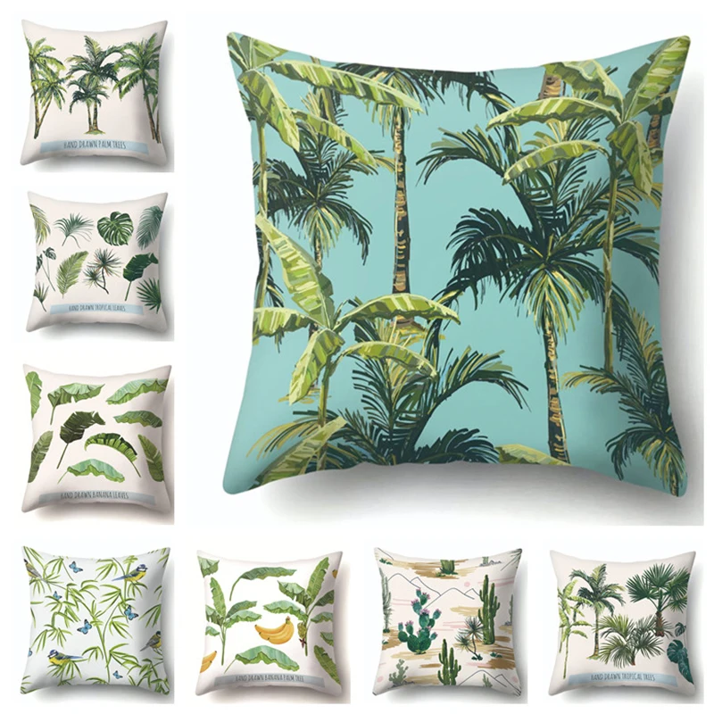 

Flowers Tropical Plants Pillow Case Decorative Pillowcases Green Leaves Throw Pillow Case kussensloop almohada poszewka