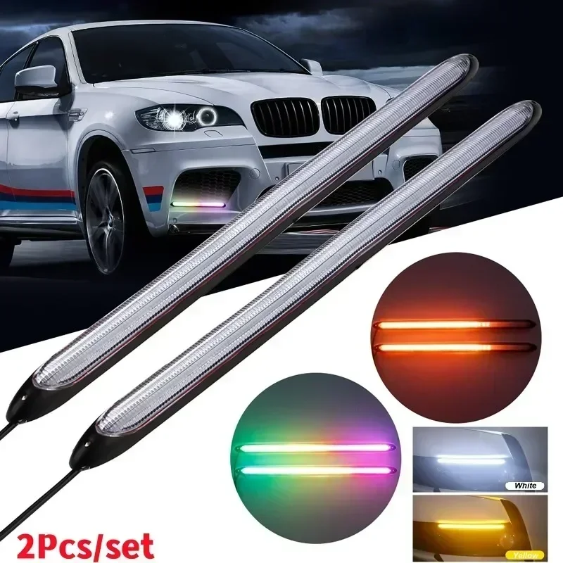 Luci di marcia diurna a LED per auto Flusso sequenziale impermeabile Indicatore di direzione Luce DRL Faro per auto (Luce bianca/ambra/RGB) - immagine 2