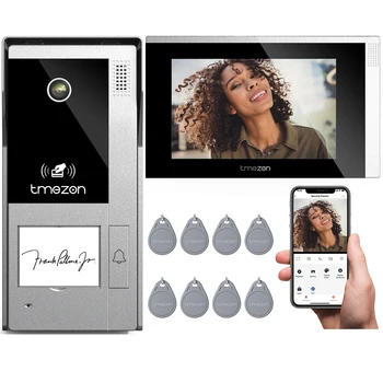 TMEZON WiFi Video Intercom System with Camera and 7 Inch1080P touch screen IP Wired Video Door Phone , Tuya,4 wire,Remote Unlock 1
