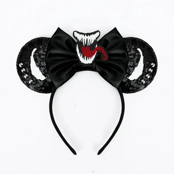 Black Bow Venom Headbands Women Marvel Eddie Brock Hair Accessories for Girls Cosplay Disney Avengers Ears Hairband Kid DIY Gift