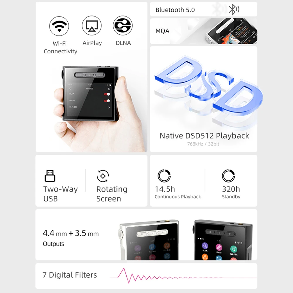SHANLING M1s HiFi Music Player ES9038Q2M DSD MQA Bluetooth Audio Player WiFi USB Input 3.5mm 4.4mm Headphone Output Music DAP Music Player