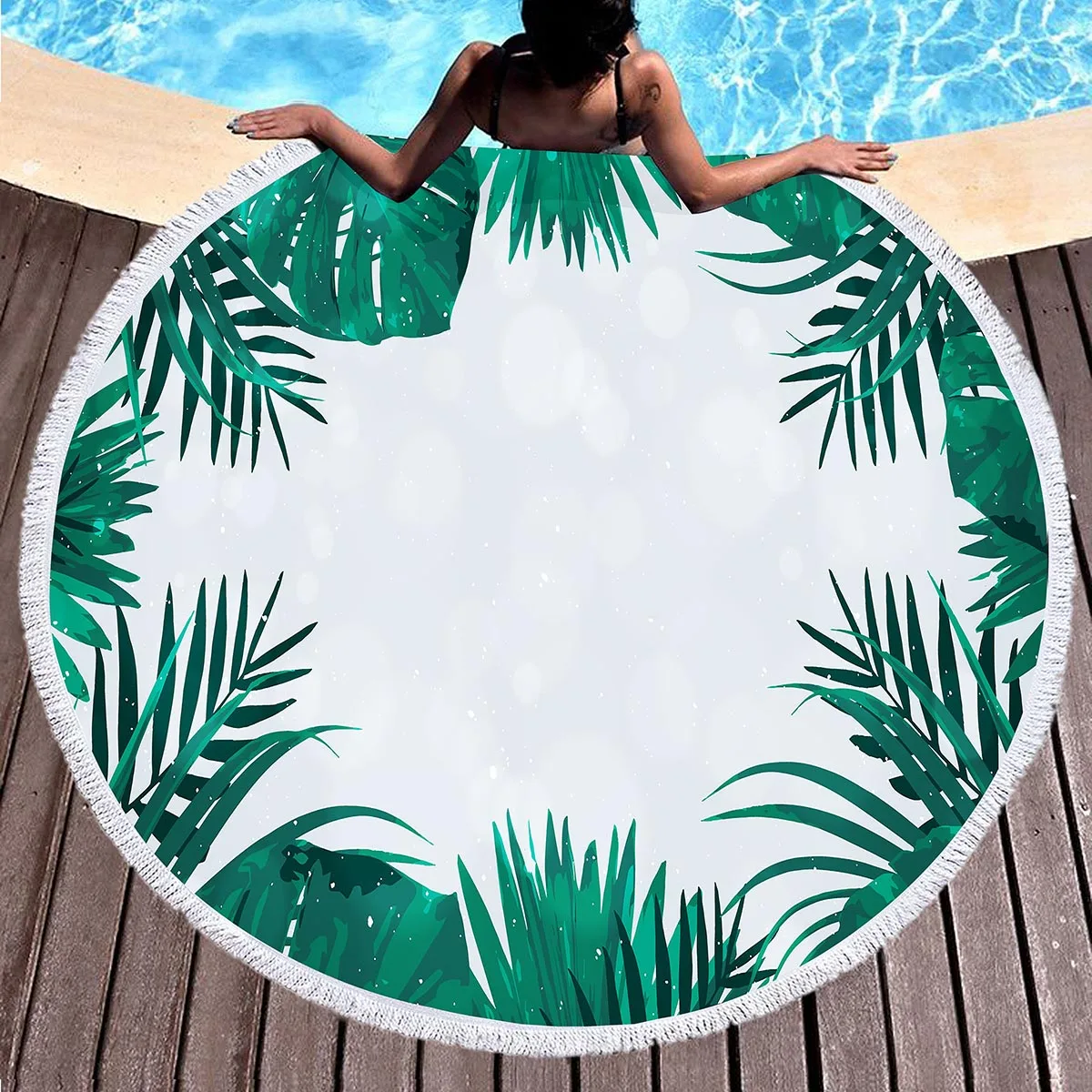 Palm Leaf Round Beach Towel,Superfine Polyester Sand Resistant Beach Blanket,Absorbent Quick Dry Pool Towel Portable Picnic Mat 2