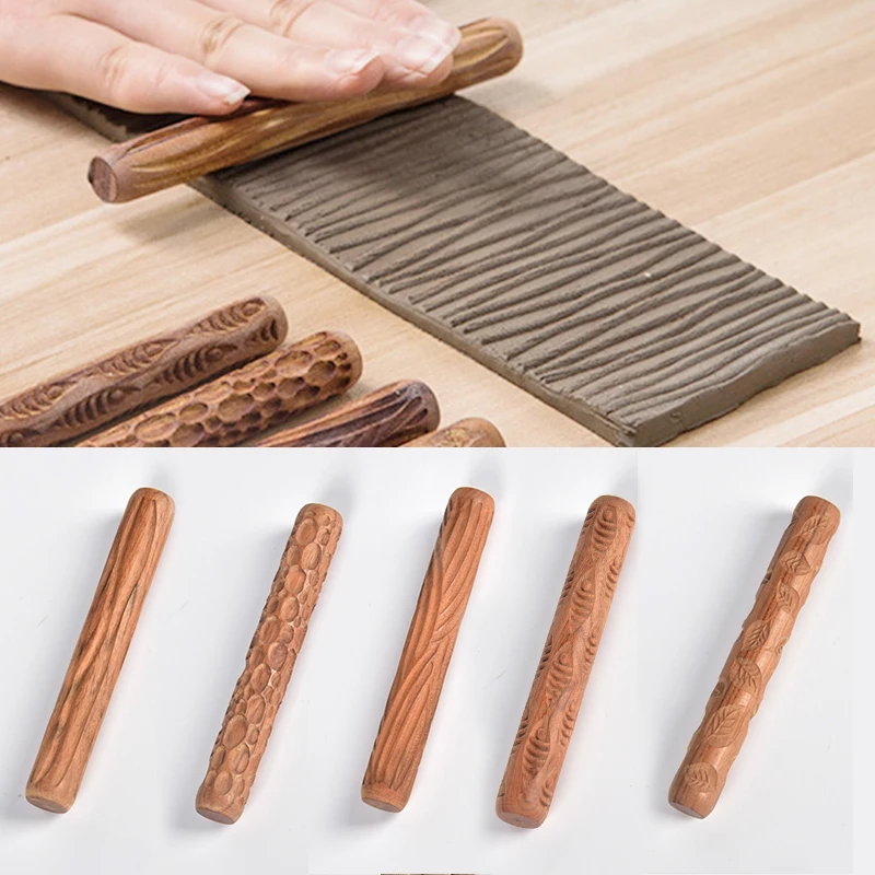 Wood Vertical Texture Embossed Rolling Pin,Clay Stamp,Pottery