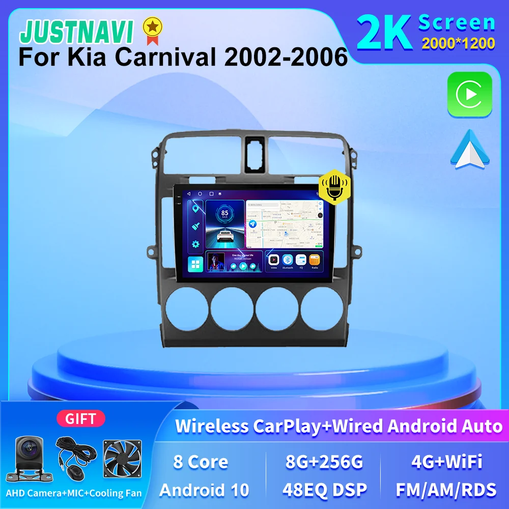 

JUSTNAVI 2KScreen Android 4G LTE Car Multimedia Head Unit Autoradio For Kia Carnival 2002 2003 2004 2005 2006 Radio Carplay SWC