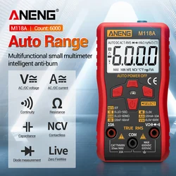 Aneng mini m118a multímetro display digital backlight tensão tester atual detector de resistência elétrica com lanterna