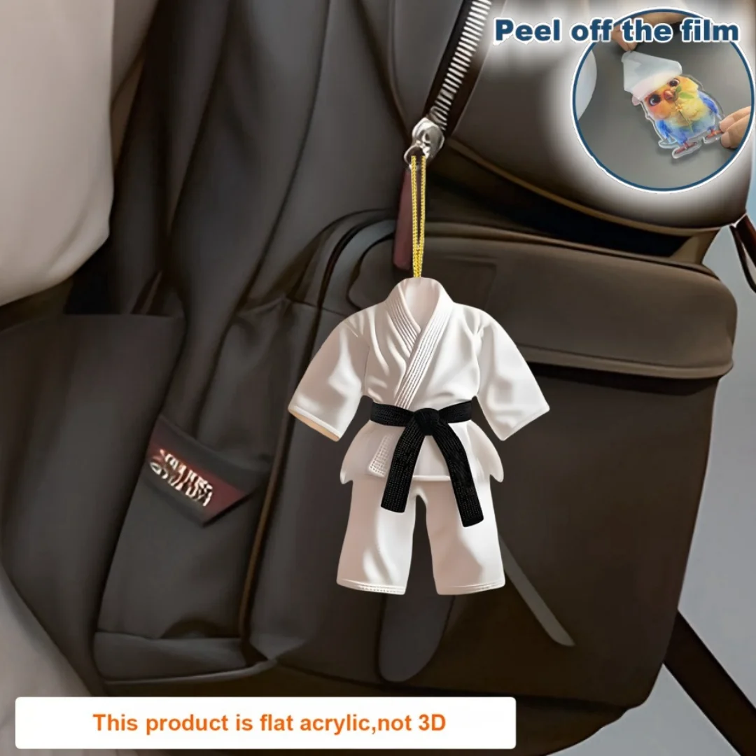 Taekwondo Suit Pendant Keychain Sports Themed 2D Flat Acrylic Ornament Charm Hanging Decoration for Car Bags Festive Party Gift