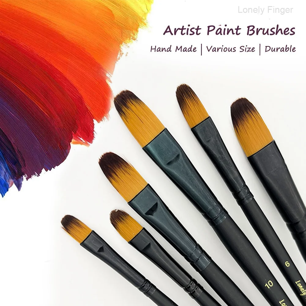 필버트 페인트 브러쉬 세트, 아크릴 오일 수채화 구아슈 페인팅용 6개 아티스트 페인트 브러쉬, 프리미엄 나일론 헤어 아트 페인트 B