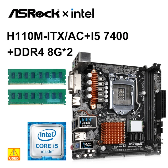 Motherboard set ASRock with intel Core i5-7400 and DDR4 8g *2 Intel H110 Motherboard HDMI USB 3.1 M.2 Mini itx - AliExpress