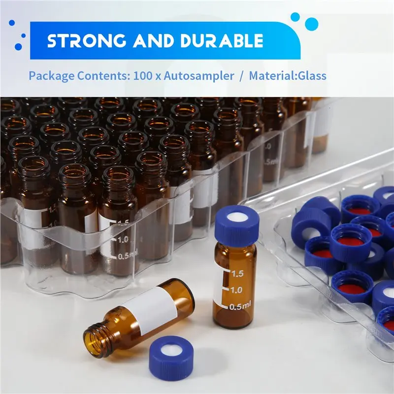 LC-2ML 자동 샘플러 바이알 100개 팩 - HPLC 바이알 9-425 바이알(파란색 스크류 캡 포함)