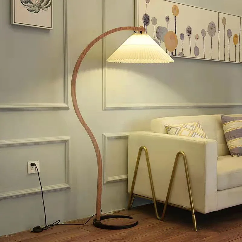 

Nordic Modern Solid Wood Pleated LED Floor Lamp Living Room Study Home Decor Standing Light Bedroom Bedside Lamp Indoor Lighting