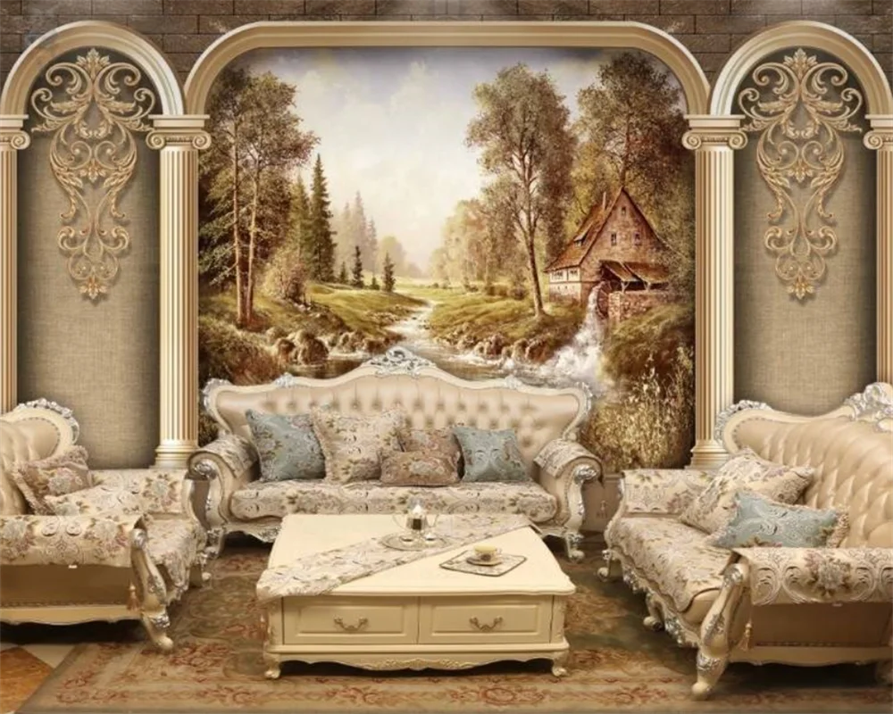 beibehang Custom new European style column art retro living room sofa background papel de parede wallpaper