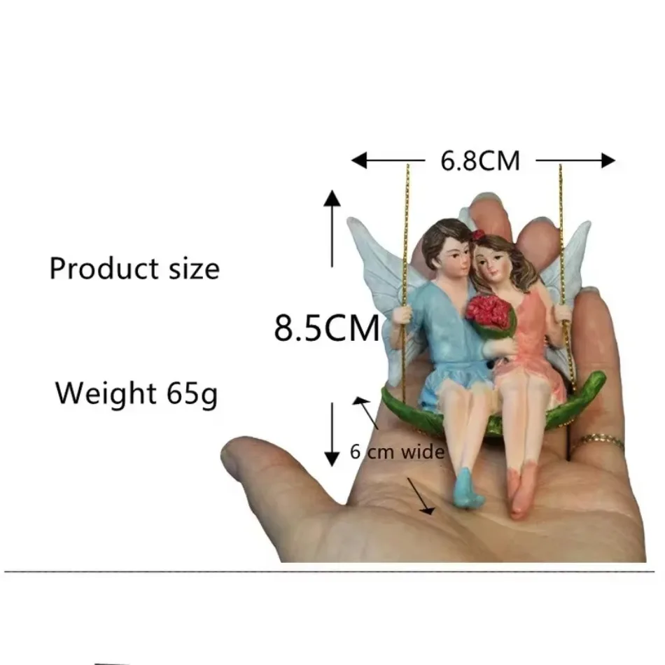 Romantic Couple Fairy Swing Statue Fairy Garden Micro Landscape Home Decoration Pendant Resin Craft Creative Scene Decoration