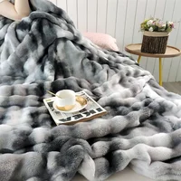 Gradient Bubble Fleece Throw Blanket Cozy Soft Plush Multipurpose Nap Blanket for Bedroom Sofa Faux Rabbit Fur Travel Blankets
