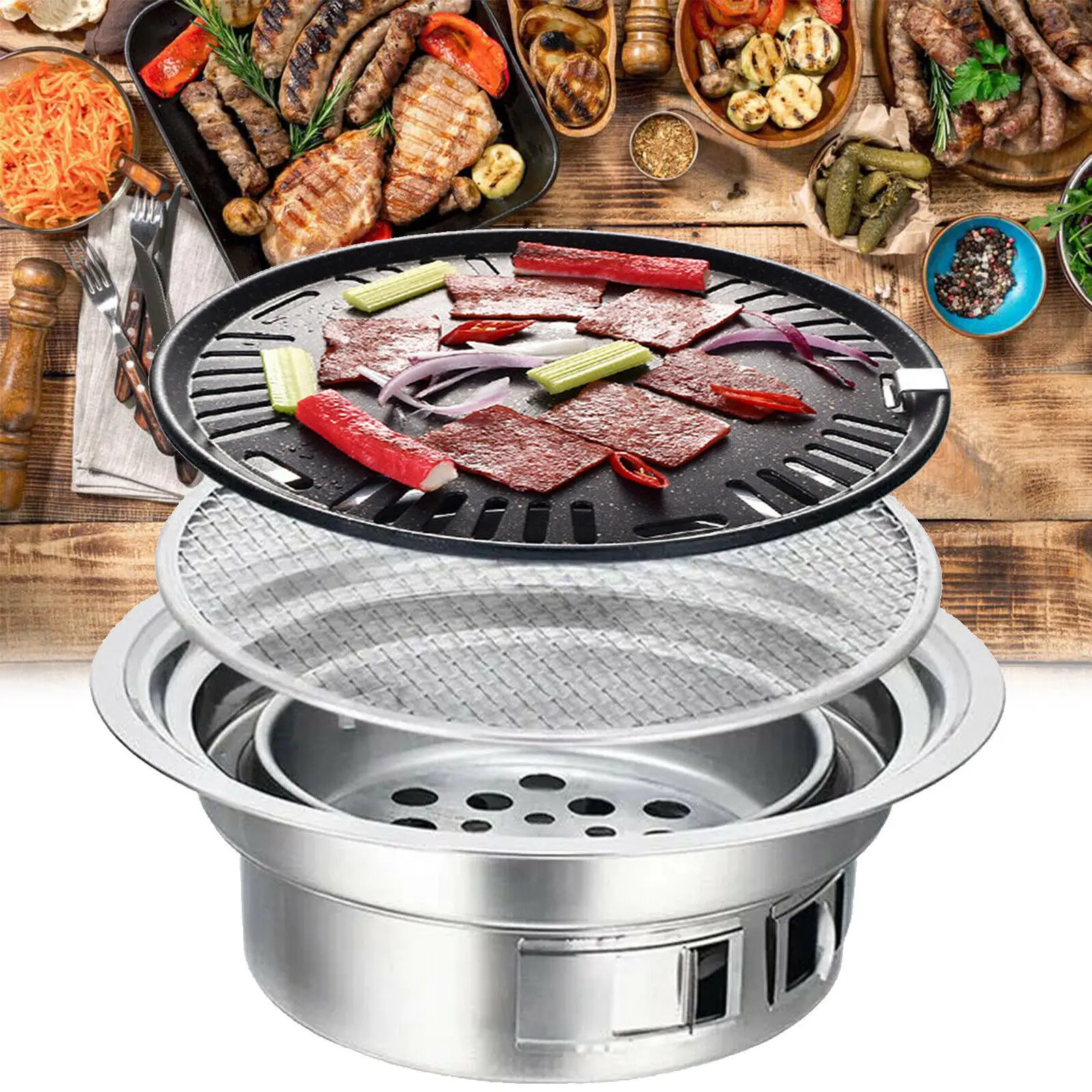 Japanese Korean Stainless Steel Hibachi BBQ Grill Cooker Portable Outdoor & Indoor Barbecue Stove