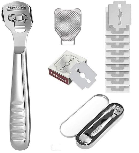 Callus Corn Hard Skin Remover, Stainless Steel Dead Skin Shaver Foot  Pedicure Kit + 10 Blade Tool (Foot Scraper + Blade)