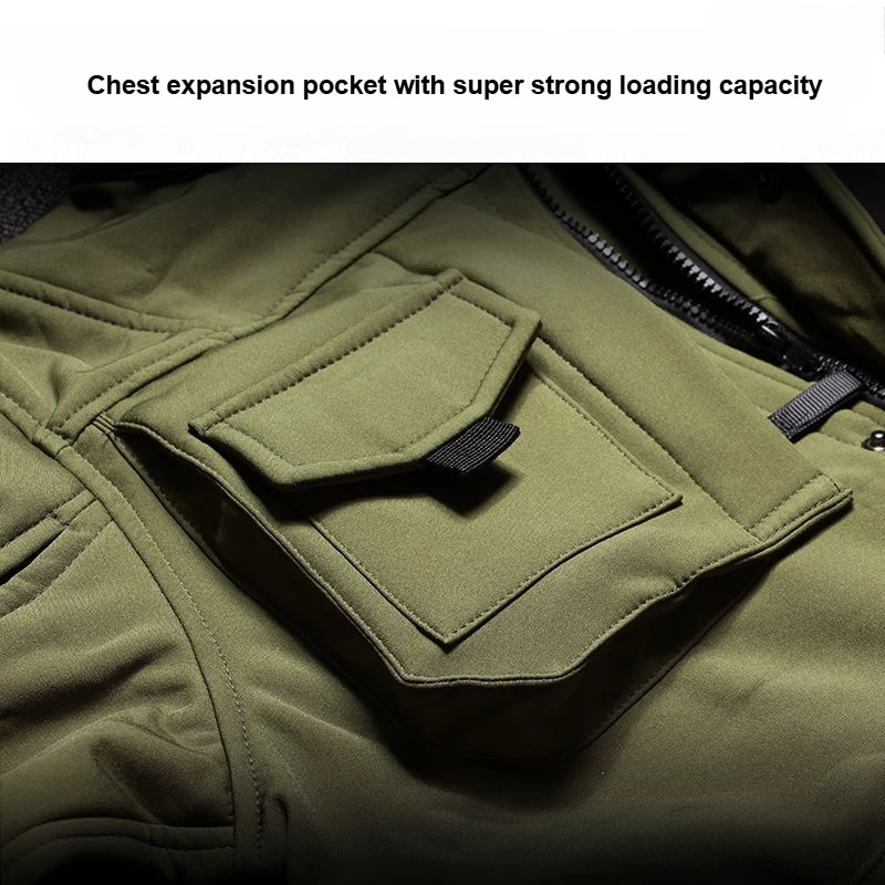 Outdoor Men Shark Skin Soft Shell Set Fleece Warm Tactics Suit Multi Pocket Wear-resistant Charge Jacket+Waterproof Pant 2-piece 5