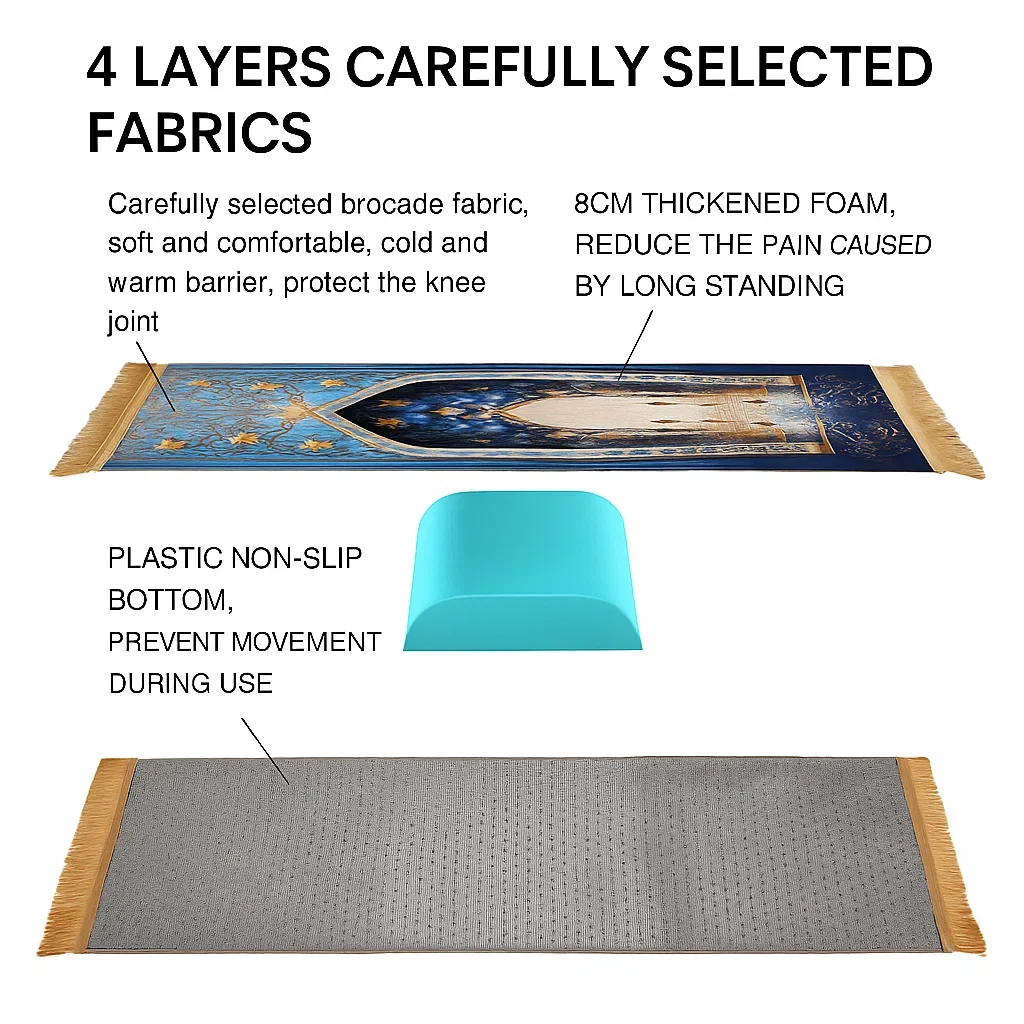 Prayer Rug Living Room Prayer Mat 70*110cm Muslim Islamic Prayer Rug, Carpet Mat, Kneeling Poly Mat with Vintage Pattern, Tassel - Image 4