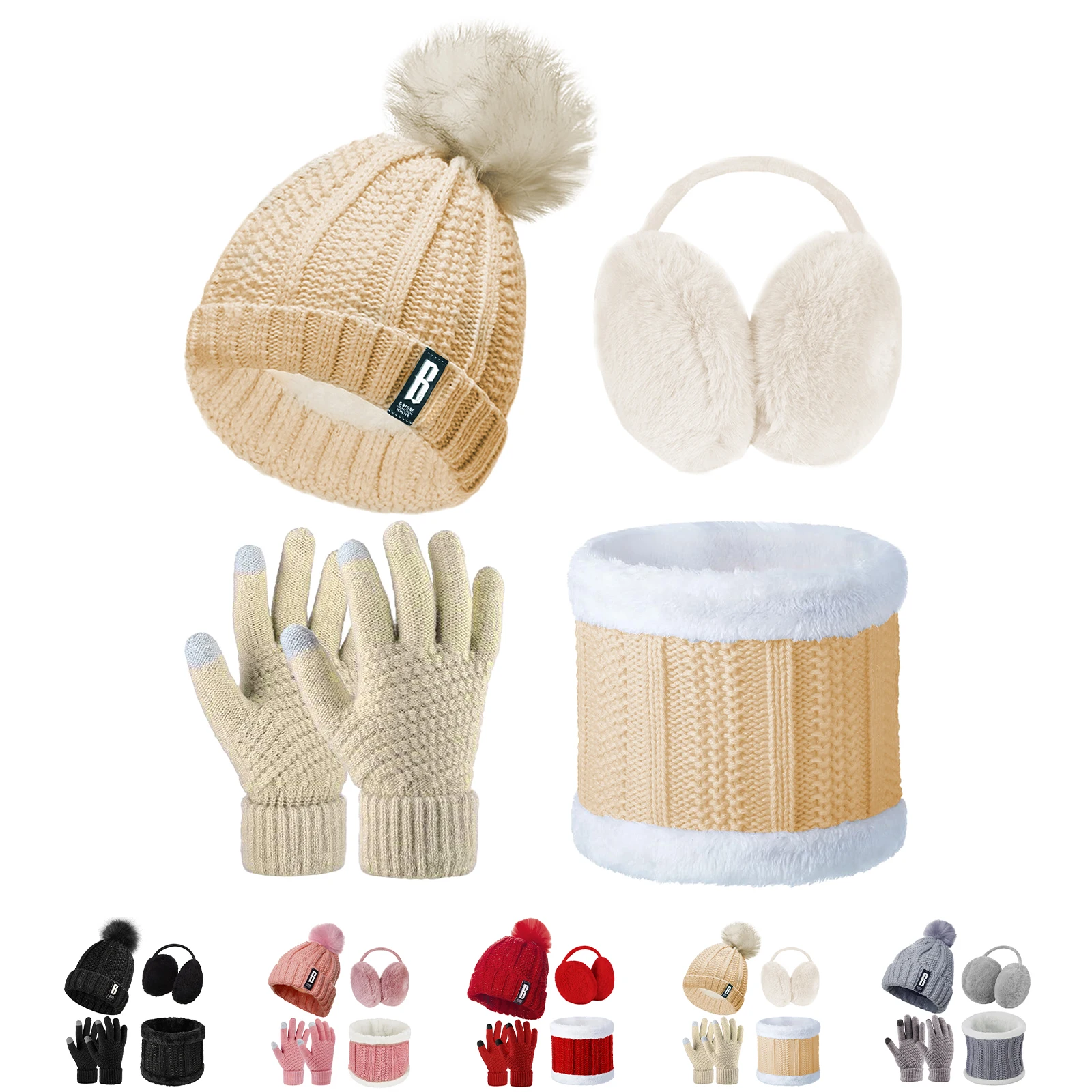 Knitted Hat Scarf Set 4pcs For Outdoor Sports