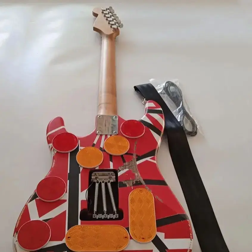 6 strings Electric Guitar Roasted Maple Neck Red Body Decorated with Black and White Stripes