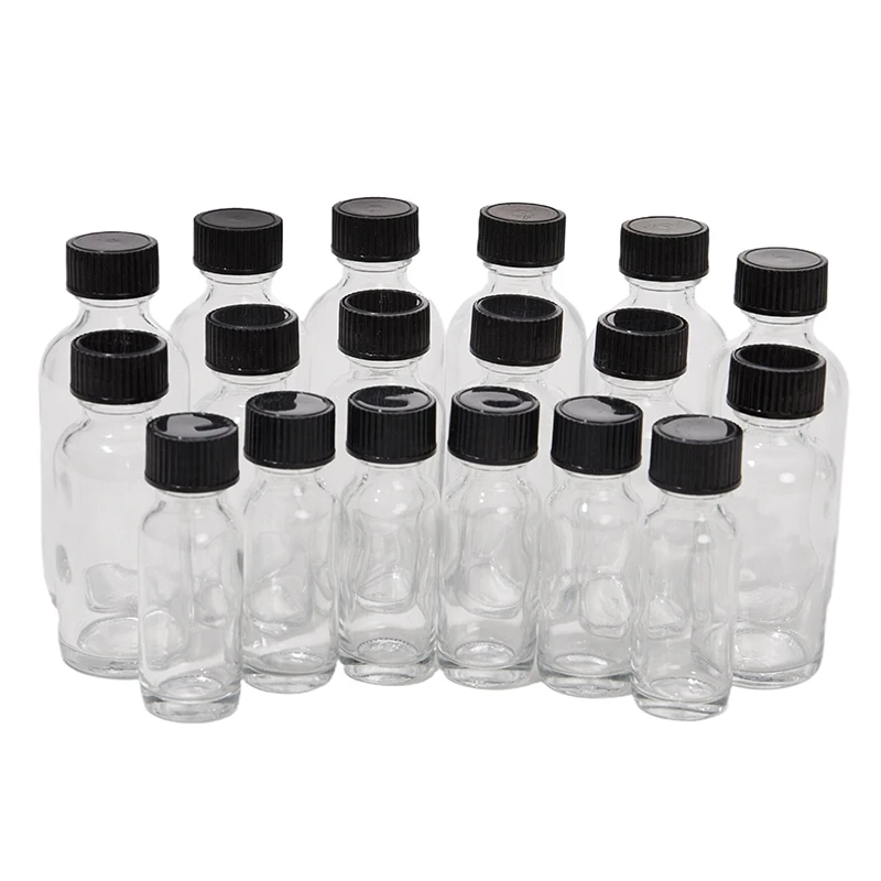 6pcs Small Clear Glass Bottles With Lids Glass Containers Round Sample Bottle For Juice Oils Ginger Shots Whiskey Liquids