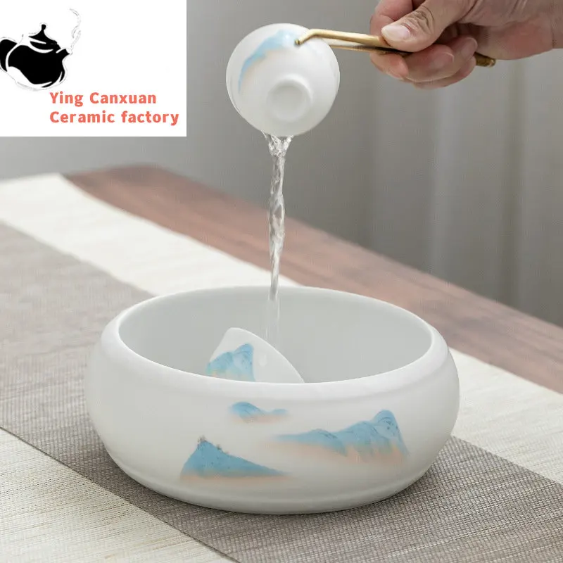 

Ceramic Whiteware Ceramic Tea Basin Large Writing-Brush Washer Washed Tea Basin Tea Bowl Kung Fu Tea Set Accessories TeaCeremony