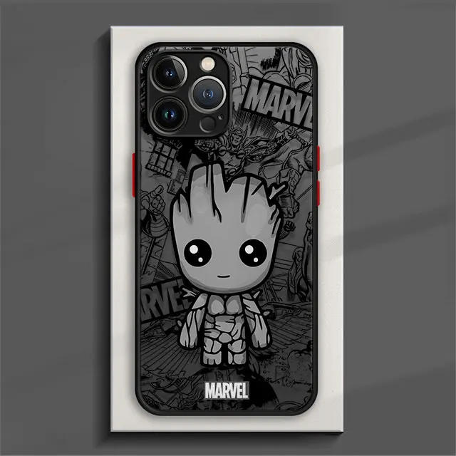 thumbnail image 1 of Cartoon Marvel Groot Spiderman Phone Case for iPhone 15 14 13 11 12 Pro Max X XS XR 7 8 Plus Mini Silicone Frame Matte PC Cover, 1 of 5