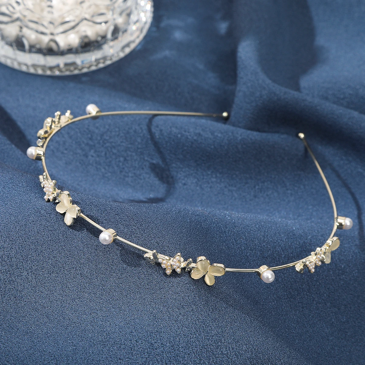 Rhinestone Flower Hair Hoops Bezel Headbands Women French Elegant Wedding Dating Makeup Hair Bands Headband Hair Accessories