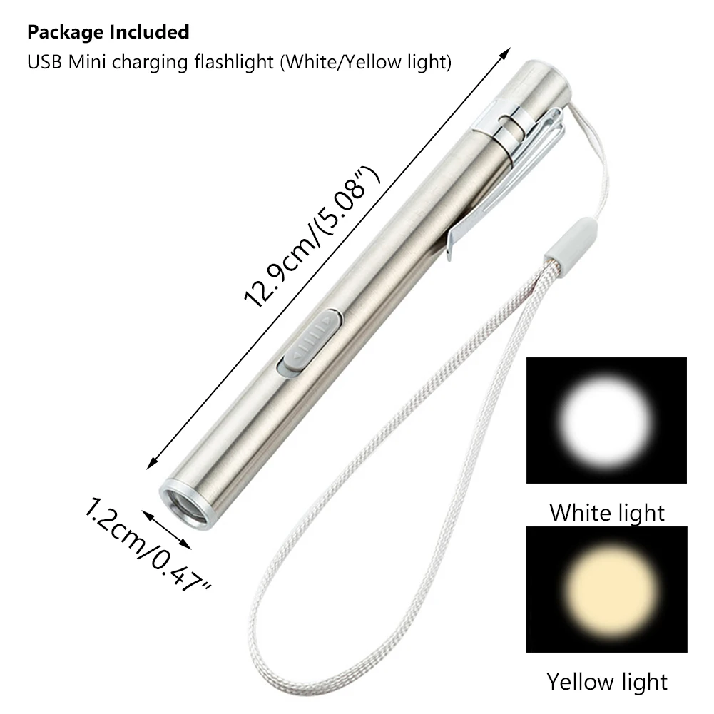 Portable USB Rechargeable Mini Nursing Flashlight Stainless Steel Pen Light Medical Pen Light Torch Lamp With Clip For Doctors led flashlight,mini flashlight,led flashlights,mini led flashlight,led torch light,medical light