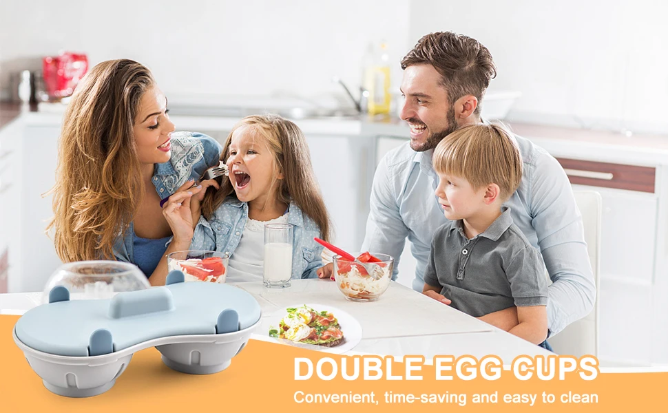 Description Picture 2 of itemMicrowavable Egg Poacher 2 Cavity Egg Cooker with Lid Double Drain Poached Egg Cup Steamer Kitchen Cooking Gadget Tools