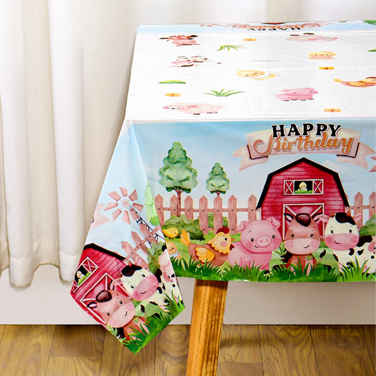 Bauernhof Tiere Party Tischdecke Bauernhaus Einweg Kunststoff Tischdecke Schwein Kuh Schafe Scheunenhof Tier Thema Geburtstag Party Dekor – Detail 6