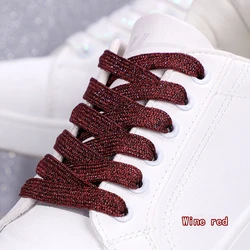 Vibrant Metallic Glitter Flat Shoelaces - Silver, White, and Gold for Sports and Running Shoes (Wine red)