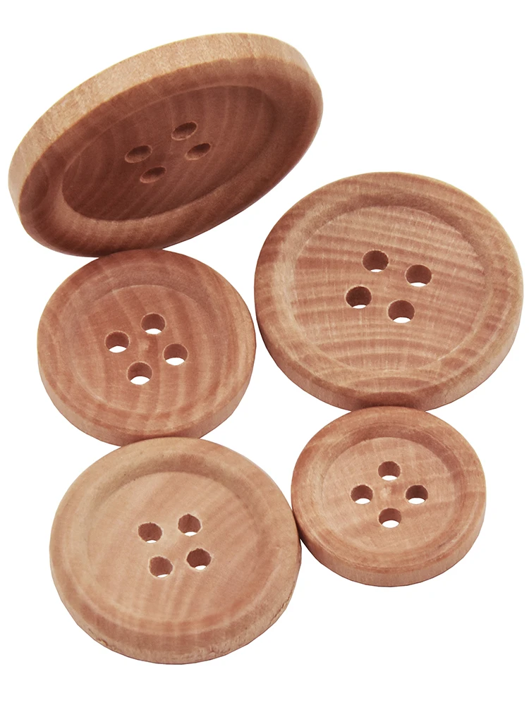 10PCs & 30PCs Natural Color Round Piping Camellia Wood Grain Wooden Buttons 10mm-30mm Sewing Accessories Clothes 4 Holes Button 4