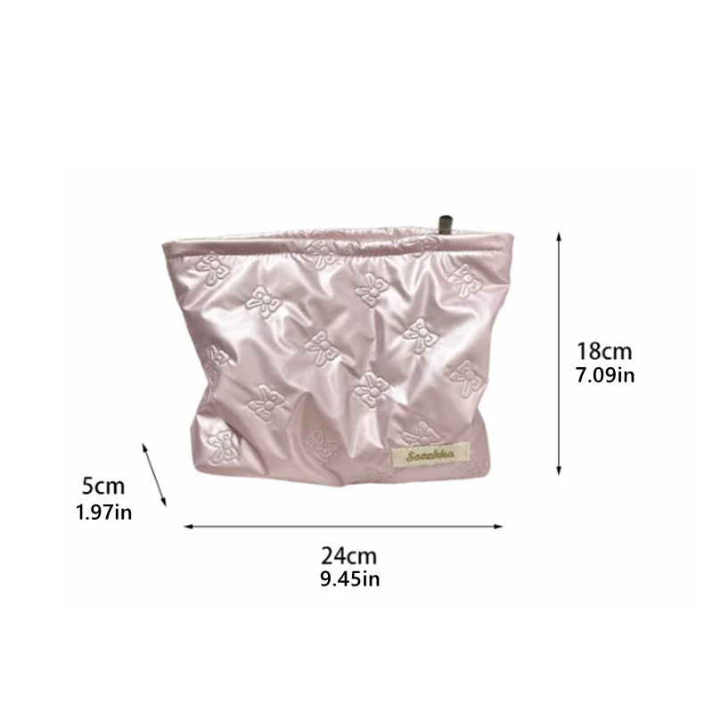 Ins Bow PU Quilted Bow Handbag Makeup Bag Skincare Products Wallet Inner Container Multi functional Storage Bag 6