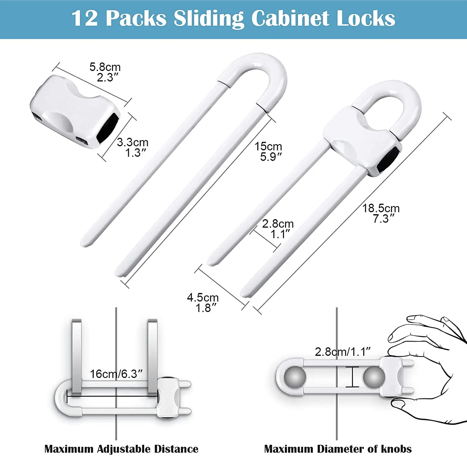 Child Proof Sliding Cabinet Door Code Locks Baby Safety Cupboard Locks  Adjustable U Shaped Cabinet Latches for Knob Handle Drawers Closet (4 PCS